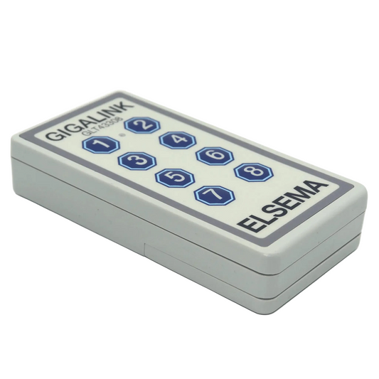 Front view of Elsema GLT43308 8-button remote control showing numbered buttons 1 to 8