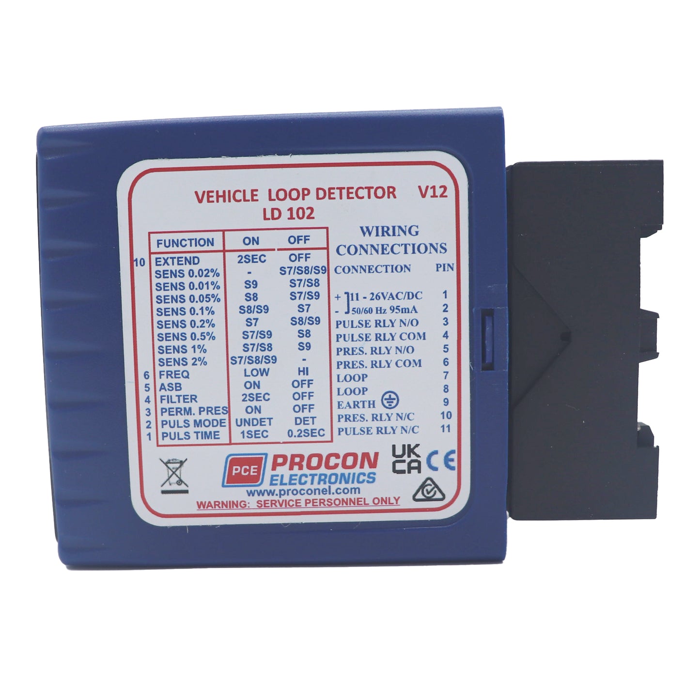 Procon LD102 single channel loop detector with wiring connection diagram