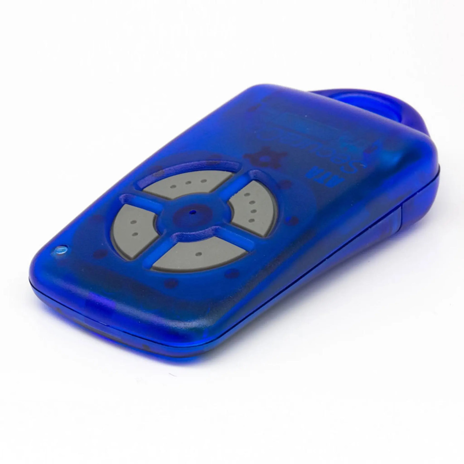 Blue remote with grey buttons