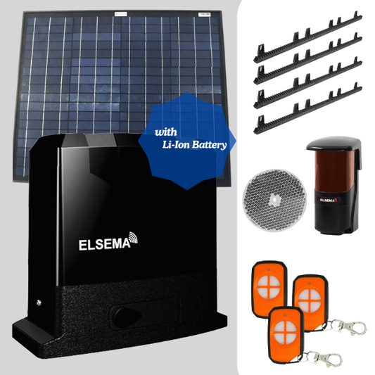 Elsema iS900Solar24 solar sliding gate opener kit with lithium battery and MPPT charger